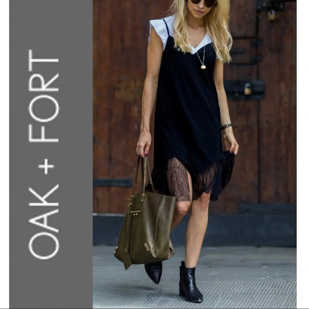 Oak + Fort  Sheer Slip Dress Black Spaghetti Strap Black Slip Small